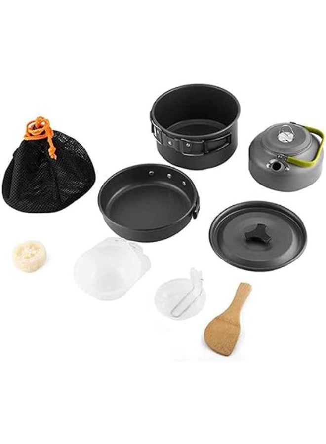 طقم أواني طهي مكون من 9 قطع، مناسب للتخييم والرحلات الخارجية، طقم أواني طهي محمول غير لاصقة وخفيفة الوزن مع حقيبة - Image 3